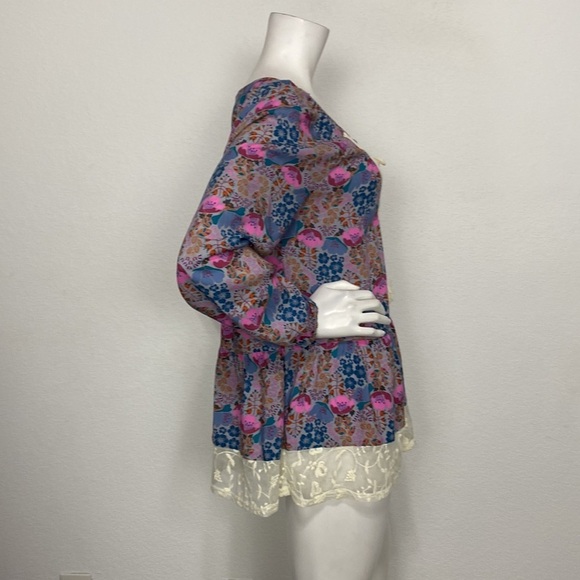 Matilda Jane Floral Print Tassel Lace Keyhole Long Sleeve Peasant Blouse Size S - Picture 4 of 10
